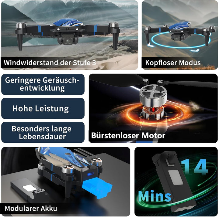 Drohne mit Kamera 4K LCD-Bildschirm FPV Video, Professional Drone mit Bürstenlosem Motor, 270°-Hinde