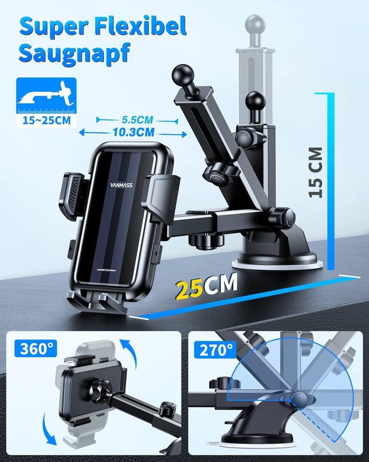 [2022 Pro Version] VANMASS Handyhalterung Auto Saugnapf & Lüftung 4 in 1 [Anti-Vibration] Smartphone