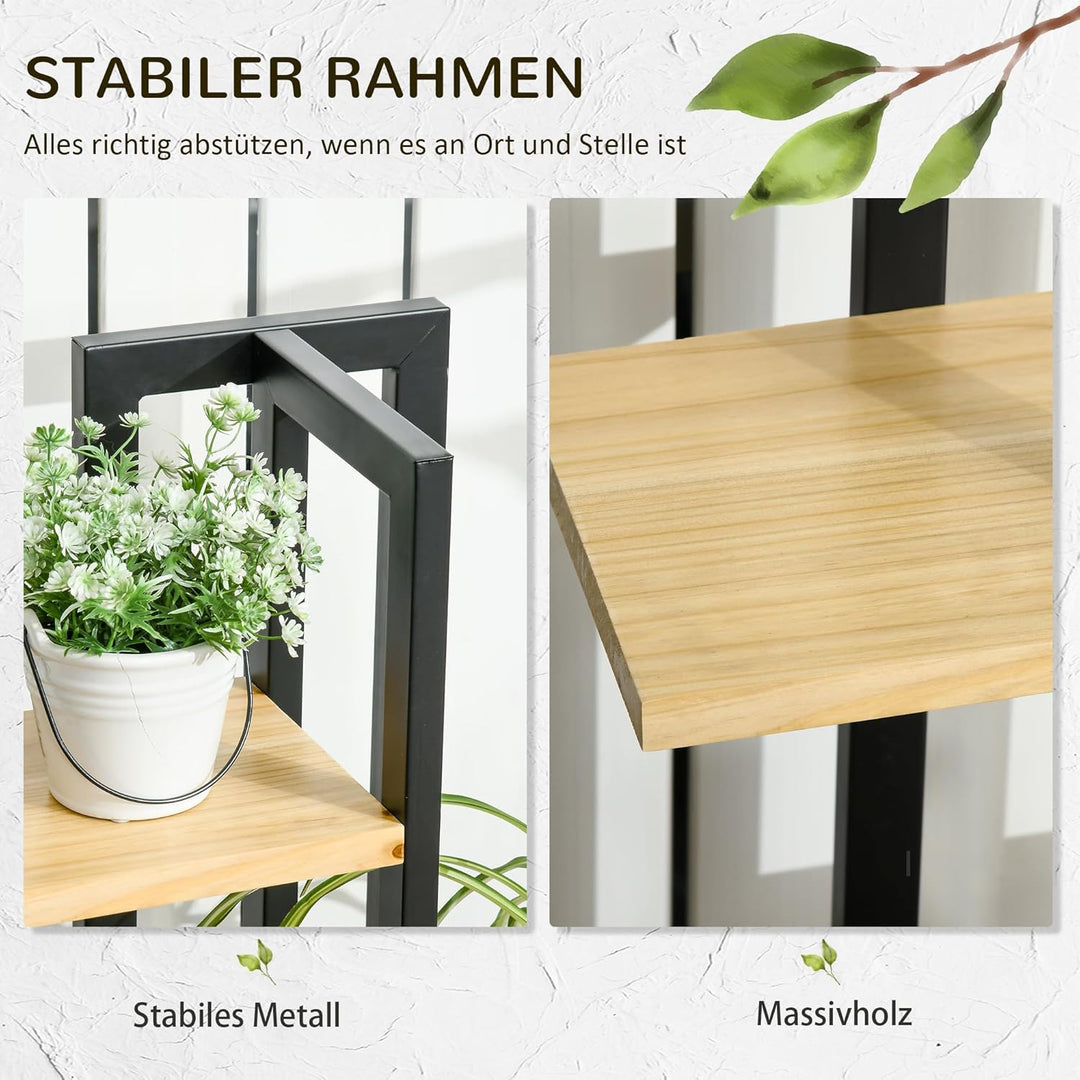 Outsunny 4-Etagen Pflanzenständer, 110 cm hoch Blumenständer für Innen Aussen, Pflanzenregal aus Hol