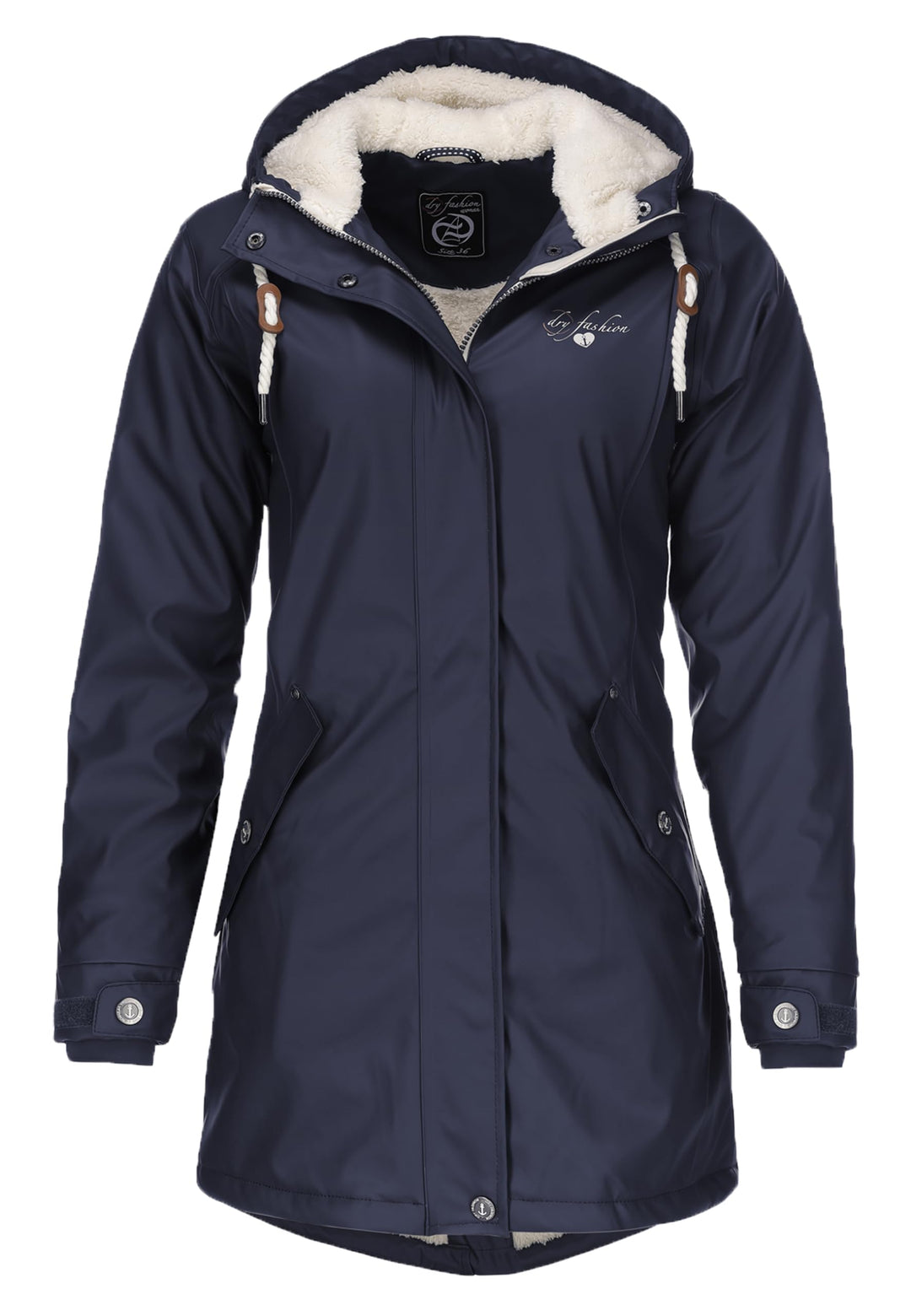 Dry Fashion Damen Regenmantel Malmö - Frauen Regenjacke Jacke mit Kapuze Lang Winddicht Wasserdicht