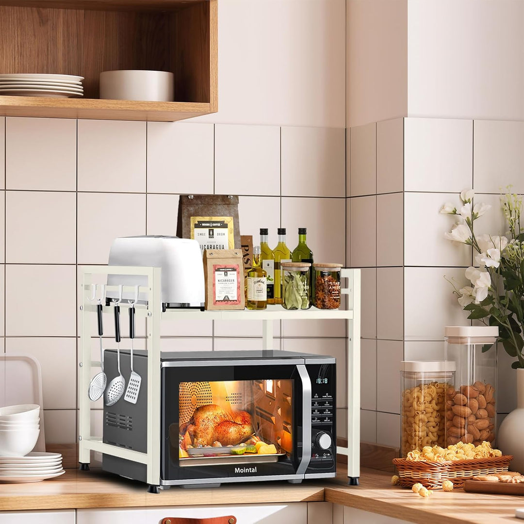 Mointal Ausziehbares Mikrowellenregal, 2-Stufig Küche Mikrowelle Stand Regal, Kohlenstoffstahl Mikro