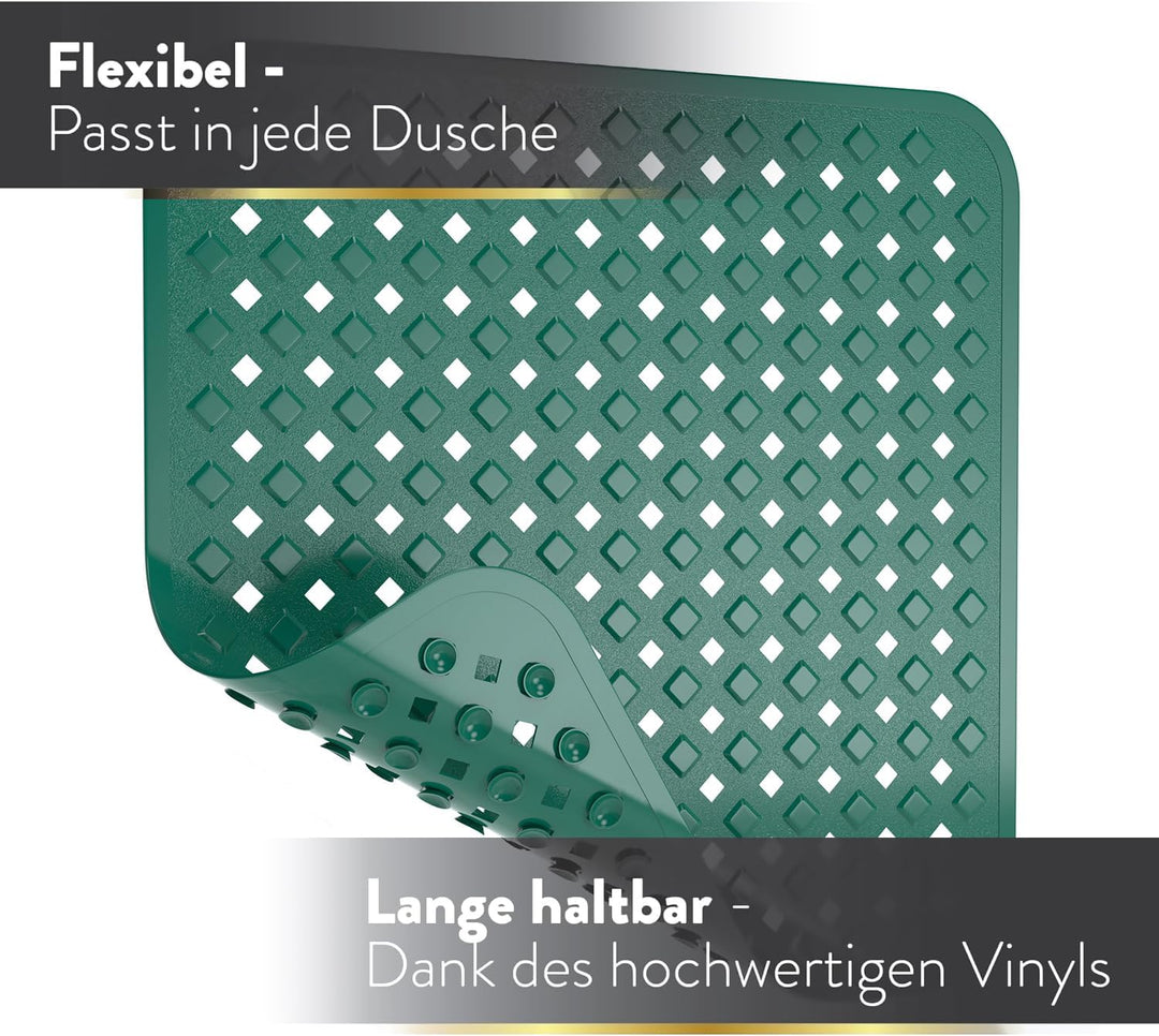 BAMONDO Duschmatte rutschfest & Hautsensitiv (dunkelgrün) 53x53 cm - Antirutschmatte Dusche maschine