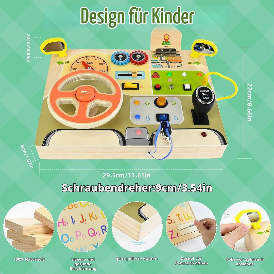 Ulikey Busy Board, Montessori Spielzeug Activity Board mit LED-Lichtschaltern, Motorikspielzeug Holz