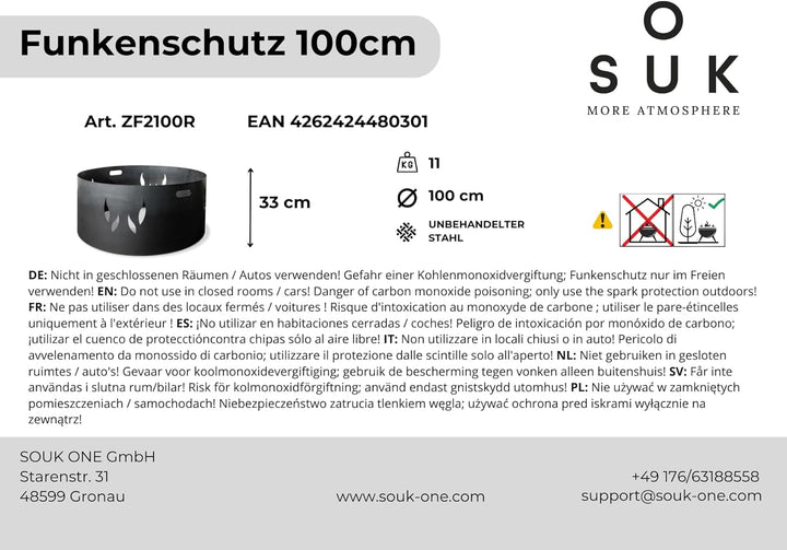 SOUK ONE Feuerschalen Funkenschutz Ø 100 cm - Funkenschutz für Feuertonne und Feuerkorb (Ø 100cm Fun