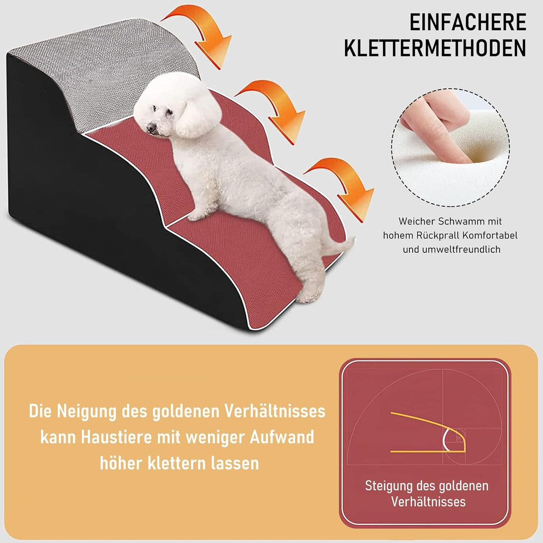 CALIYO Hundetreppe 3 Stufen, Hundetreppe für Kleine Hunde, Katzentreppe 40 cm hoch, Haustiertreppe m