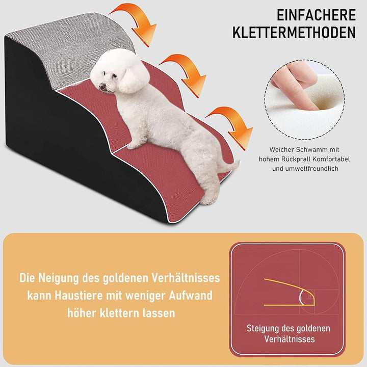 CALIYO Hundetreppe 3 Stufen, Hundetreppe für Kleine Hunde, Katzentreppe 40 cm hoch, Haustiertreppe m