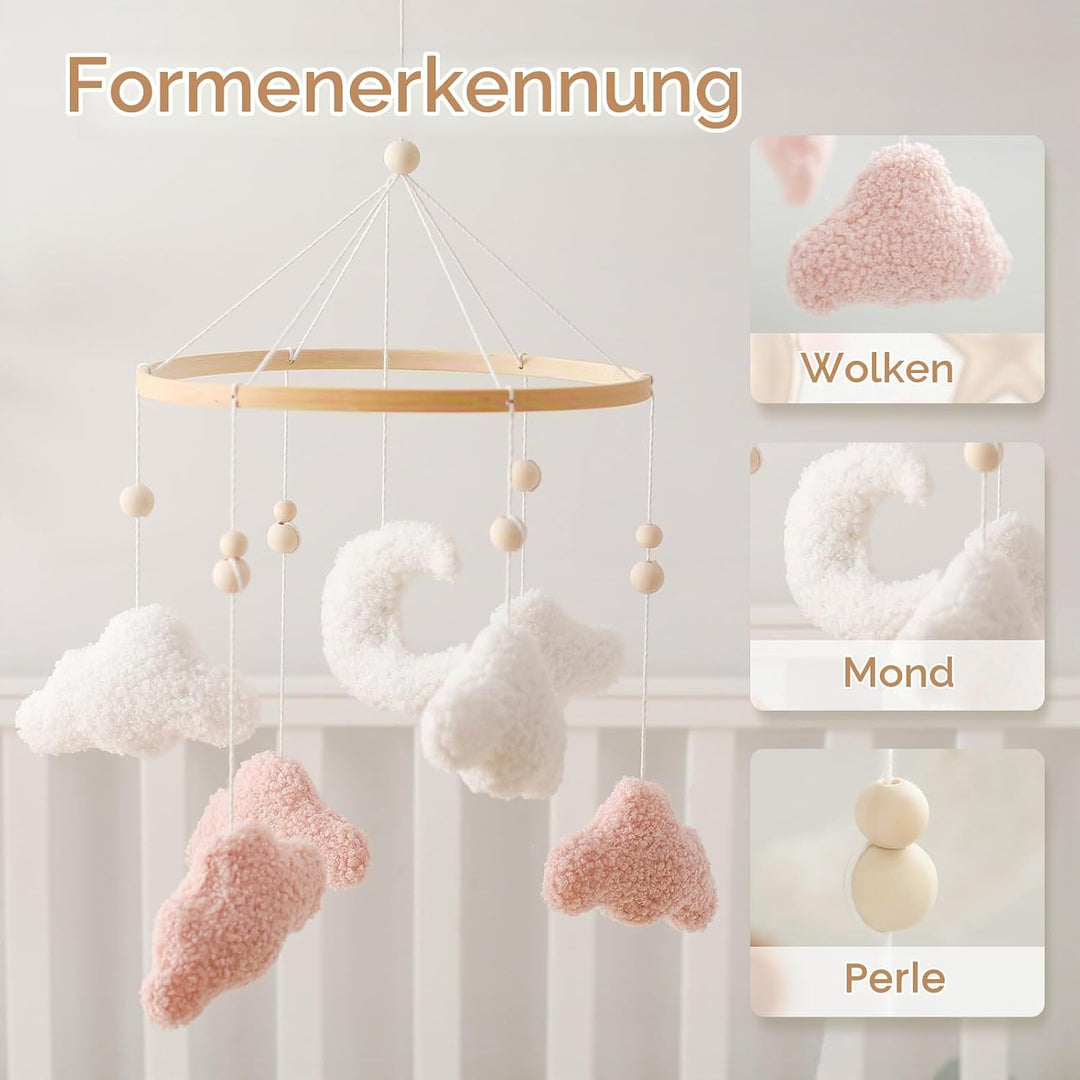 Ueiwffzo Mobile Baby Babybett Windspiel Bettglocke 3D Wolke Mond hängende Mobile Babybett Anhänger M