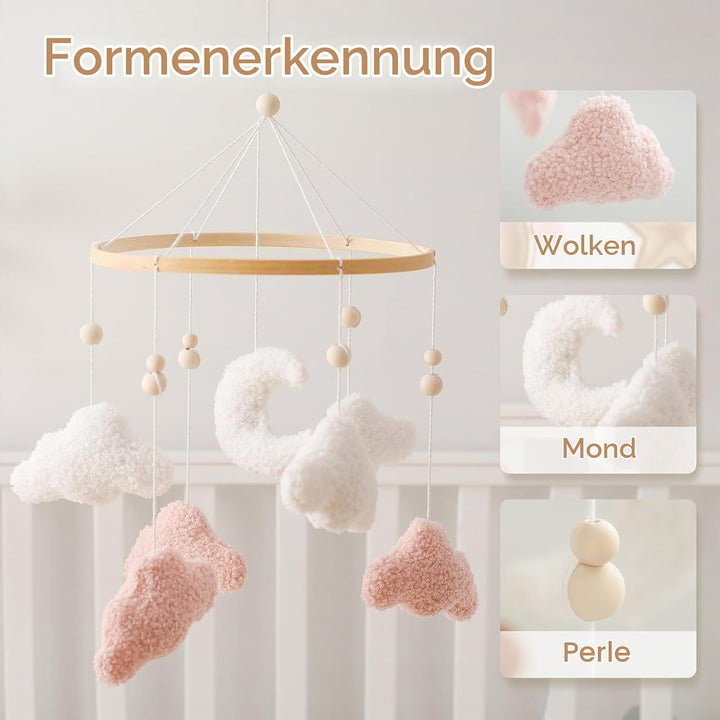 Ueiwffzo Mobile Baby Babybett Windspiel Bettglocke 3D Wolke Mond hängende Mobile Babybett Anhänger M