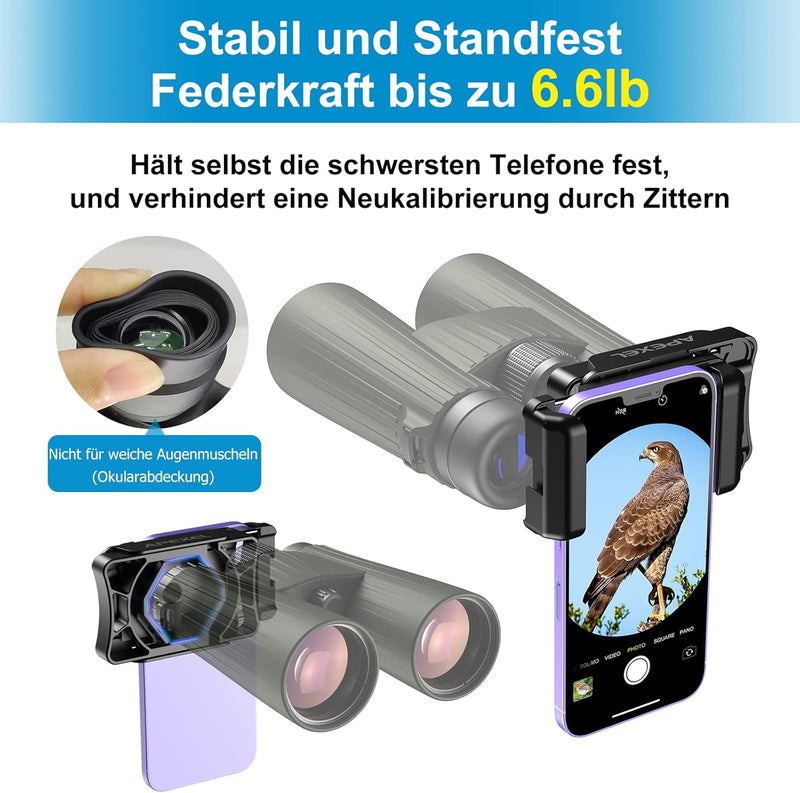 APEXEL Universal Spektiv Handy Adapter,Kompatibel mit Fernglas Binokulares Monokular Spektiv und Mik