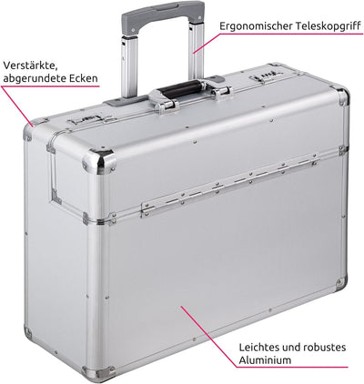 tectake 401232 XL Pilotenkoffer, Zwei Zahlenkombinationsschlösser, mit Rollen, Totalmasse 55x49x22cm