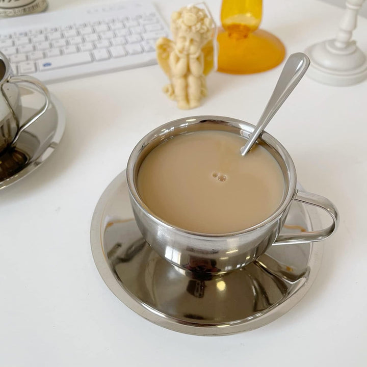 4 Stück Edelstahl Kaffeetassen Set 180ml Doppelwandig Kaffeetassen Metall Espresso Tasse Espressotas