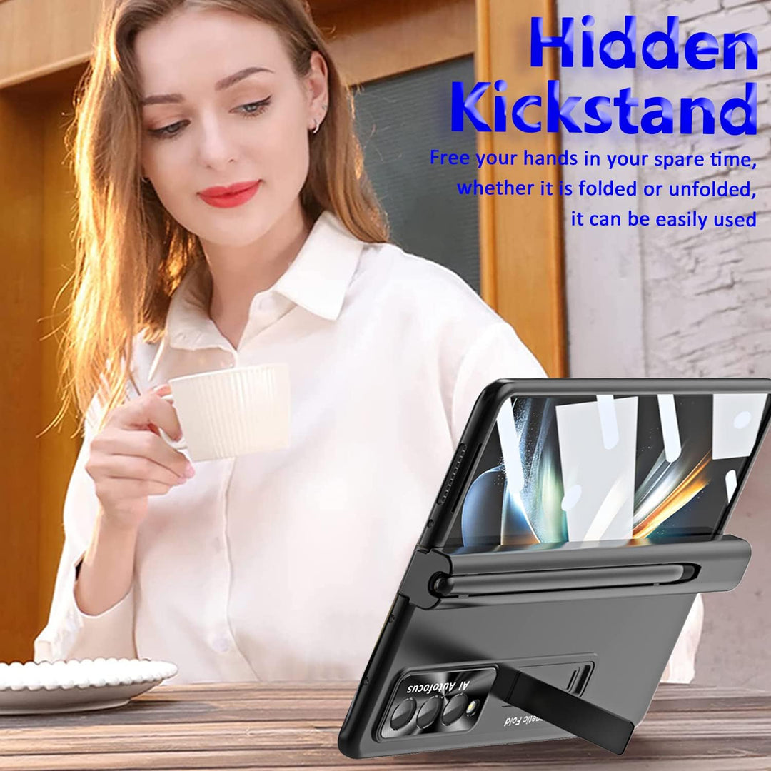 Miimall Kompatibel mit Samsung Galaxy Z Fold 4 Hülle mit S Pen+Displayschutz+Kameraschutz, [Scharnie