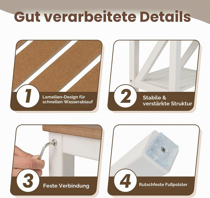 RELAX4LIFE Duschbank mit Ablage, Badhocker mit Rutschfesten Füssen, Duschstuhl bis 150 kg Belastbar,