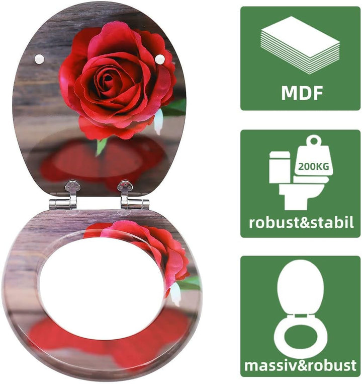 WC Sitz mit Absenkautomatik, Hochwertiger Toilettendeckel Stabil und Wackelt Nicht, MDF Holzkern Klo