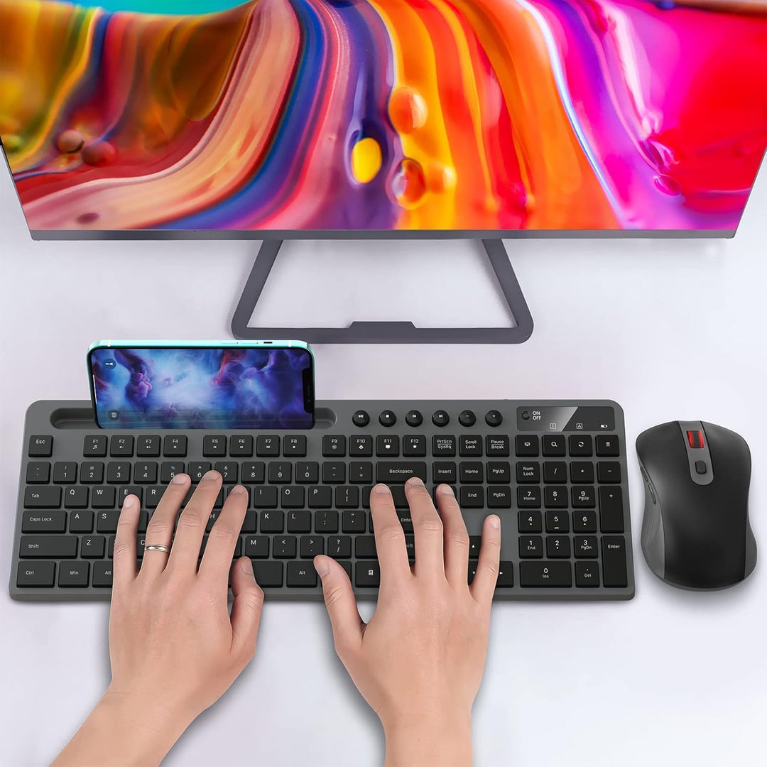MARVO Kabelloses Tastatur und Maus Set, 2.4G Wireless, Englisches QWERTY-Layout, Ergonomisch, mit Sm