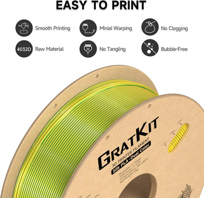 GratKit Silk Zweifarbig PLA Filament 1.75mm, -0.03mm, Coextrusion PLA Filament, 3D Drucker Filament,