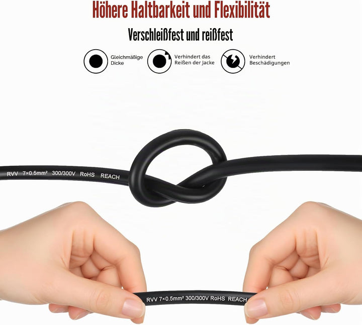 BEIJISTAR 20M Fahrzeugleitung 7x0,5mm² Rundkabel, 12V 24V 7 Adriges Anhängerkabel, 7 Adriges Elektro