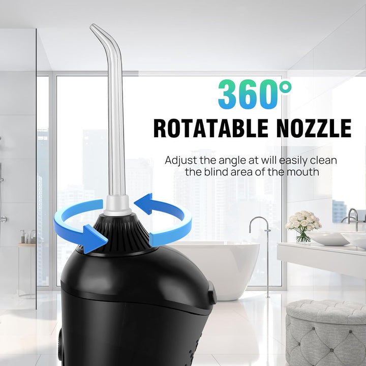 Akku-Munddusche Elektrische Zahnreiniger 320ML, 3 Modi, 6 Jet-Tipps, USB-C Aufladen, 1400mAh Akku, F