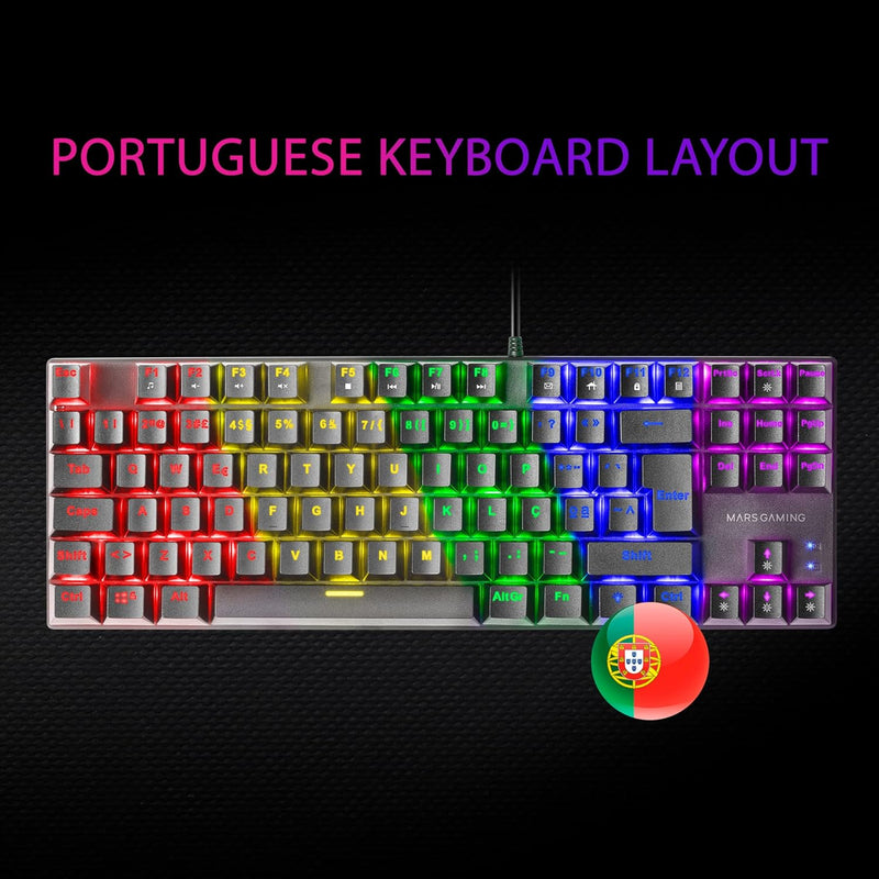 MARSGAMING Gaming MK80 Schwarz, Mechanische Tastatur TKL FRGB, Antighosting, Switch Mechanischer Bra