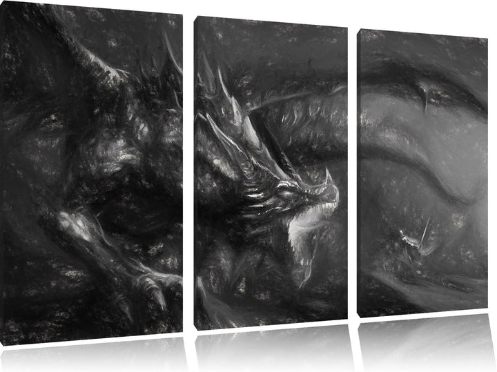 Pixxprint Kampf zwischen Mensch und Drache als Leinwandbild/Grösse: 3 Teilig (120x80 cm) cm/Wandbild