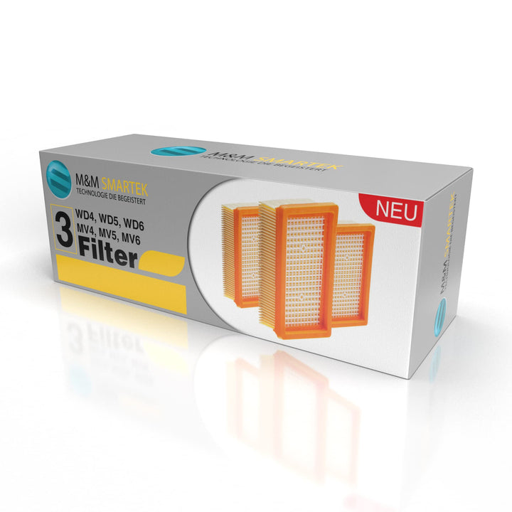 M&amp;M Smartek 3x Flachfaltenfilter für Kärcher WD4-WD6/MV4-MV6 MV5, MV 5P, Premium 3 Filter, MV5, MV 5