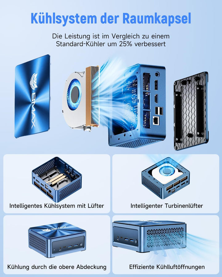 BMAX Mini PC Intel Core Ultra 5 115U(bis zu 4,2GHz, 8C/10T), 16GB LPDDR5 &amp; 512GB NVMe SSD(max 4TB),