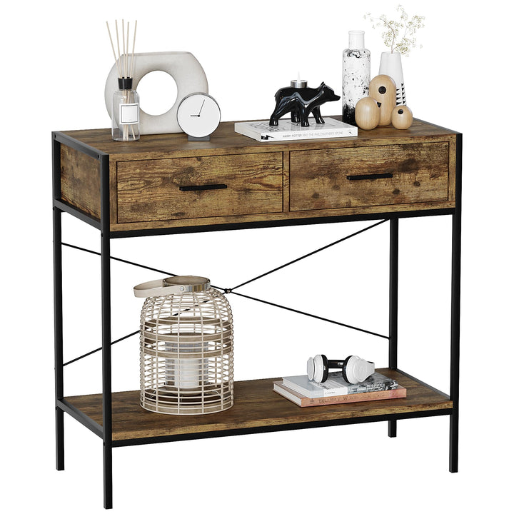 Vida Designs Brooklyn Konsolentische, Holz, Dark Wood, 2 Schublade Dark Wood 2 Schublade, Dark Wood
