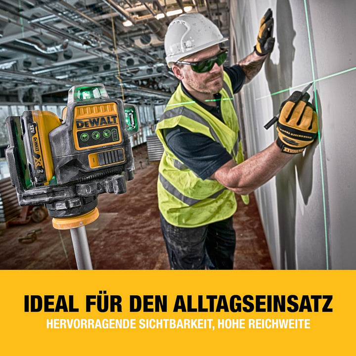 Dewalt Linienlaser (selbstnivellierender 3x360°,10,8V, 2Ah, manueller Modus ab 4° (Blinkmodus), Arbe