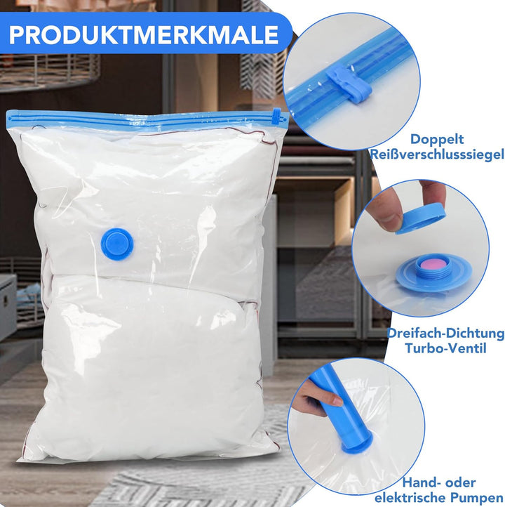 SKERITO Vakuumbeutel für kleidung 8 Jumbo, 100x80cm Aufbewahrungsbeutel, Reise Vakuum Wiederverwendb