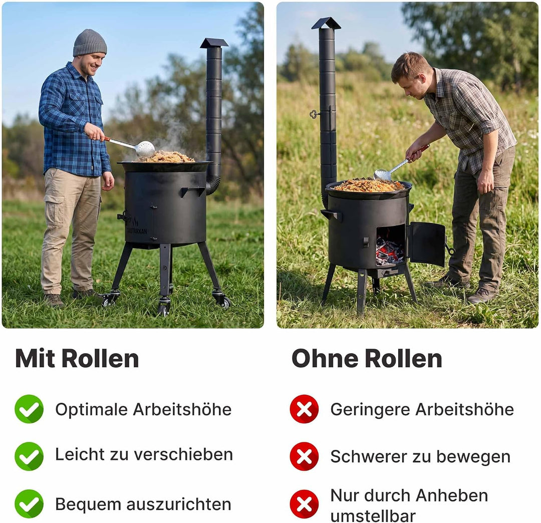 4BIG.fun Ø45 Utschak mit Abzugsrohr Uchag Campingofen Feuerofen Gulaschkessel 16L Kazan Wok Eintopfo