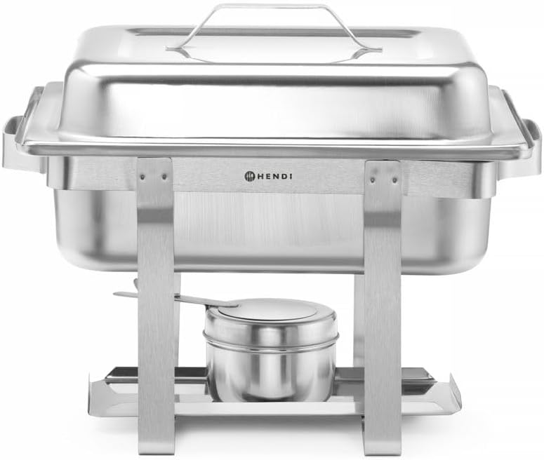 HENDI 475201 Chafing Dish 1/2, Gastronorm, mit hochglanzpoliertem, einsteckbarem Deckel. Inkl. Brenn