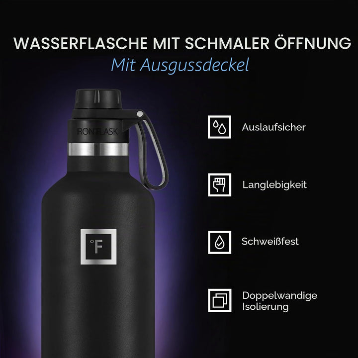 IRON °FLASK Edelstahl Trinkflasche mit 3 Deckel - Auslaufsicher Thermosflasche - Metall Wasserflasch