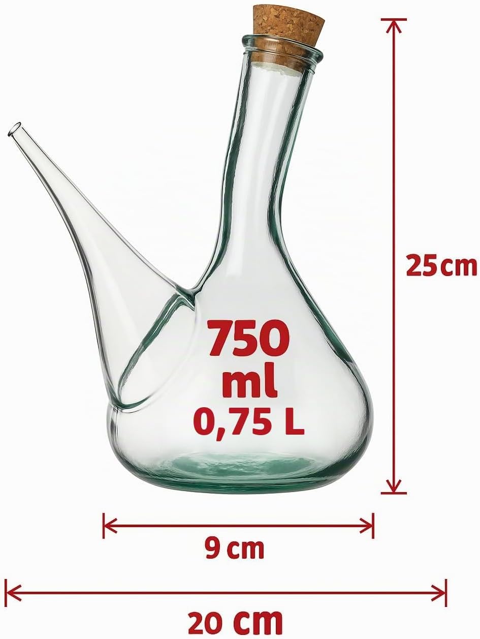 Artisan Glas Weinkrug. Weinausgiesser aus Glas 750 ml. Kristall porron. weinausschenker spender deka