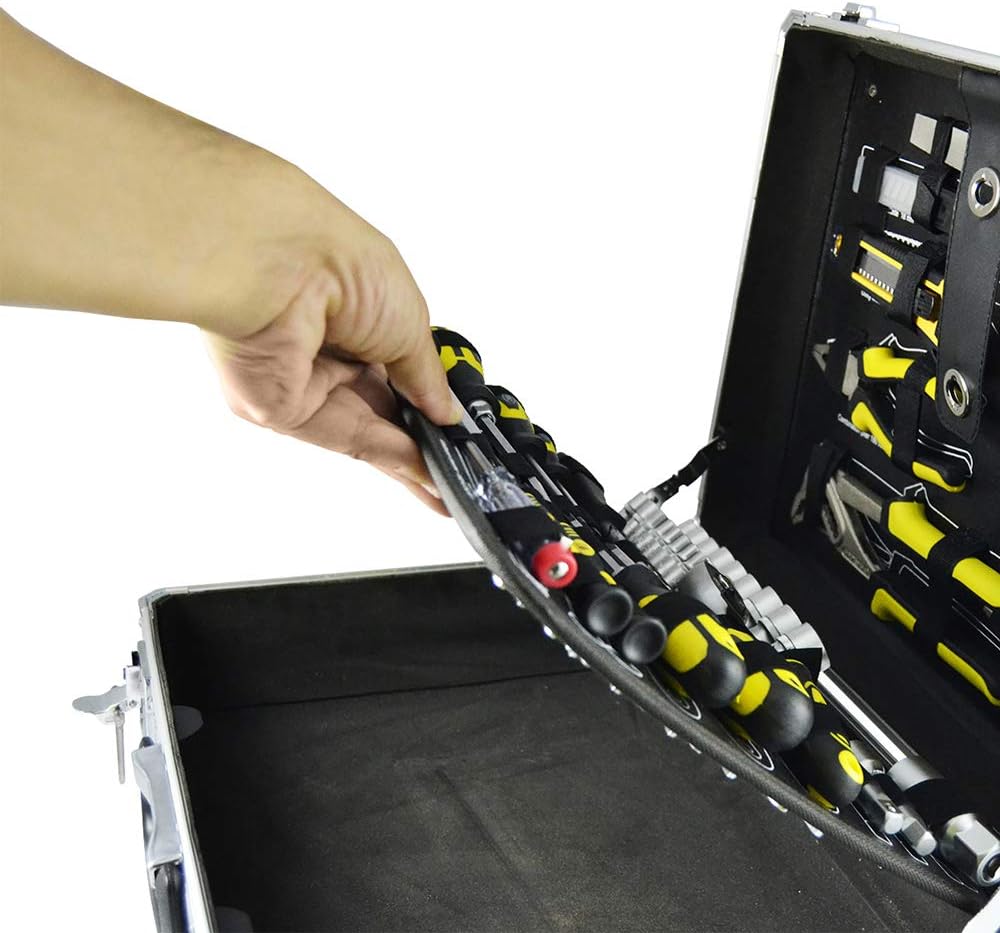 CAJA DE HERRAMIENTAS DE ALUMINIO 108 PIEZAS VASOS 1/2"