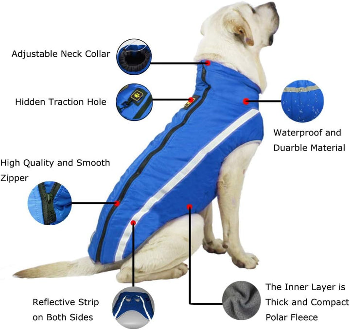 FEimaX Hundemantel Hundejacke wasserdichte Reflektierende Wintermantel mit Fleece Gefüttert Hund Wel