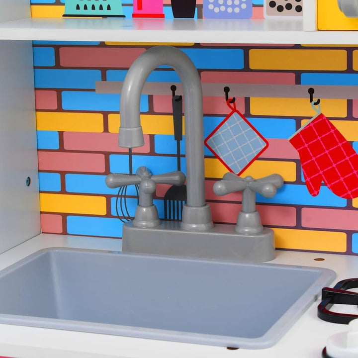 Kinderspielküche MDF 80 x 30 x 85 cm Mehrfarbig mit Kühlschrank, Kochgeschirr, Zubehör und Stauraum