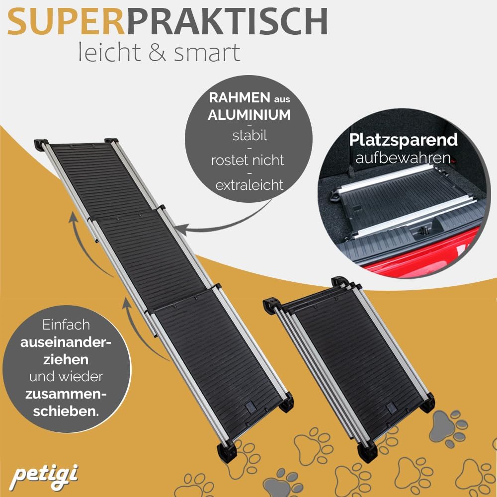 Auswahl Hunderampe für Auto, Aluminium, Hunde Rampe, Hundetreppe, SUV, rutschfest, Belastbarkeit 70