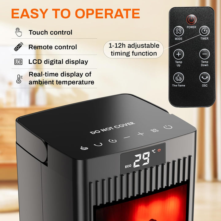 LIFERUN Heizlüfter Energiesparend Leise, 1500W Heizung Elektrisch mit 3D Flammenlicht, 4 Modus 12 St