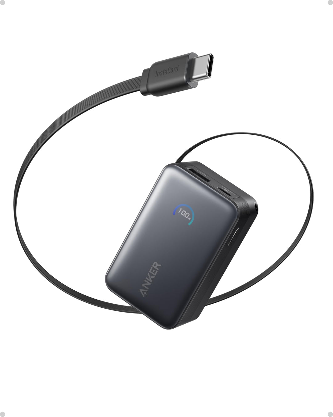 Anker Nano Powerbank,10.000mAh Externer Akku mit 70cm Anker InstaCord Einzugskabel, 45W Max Kompakte