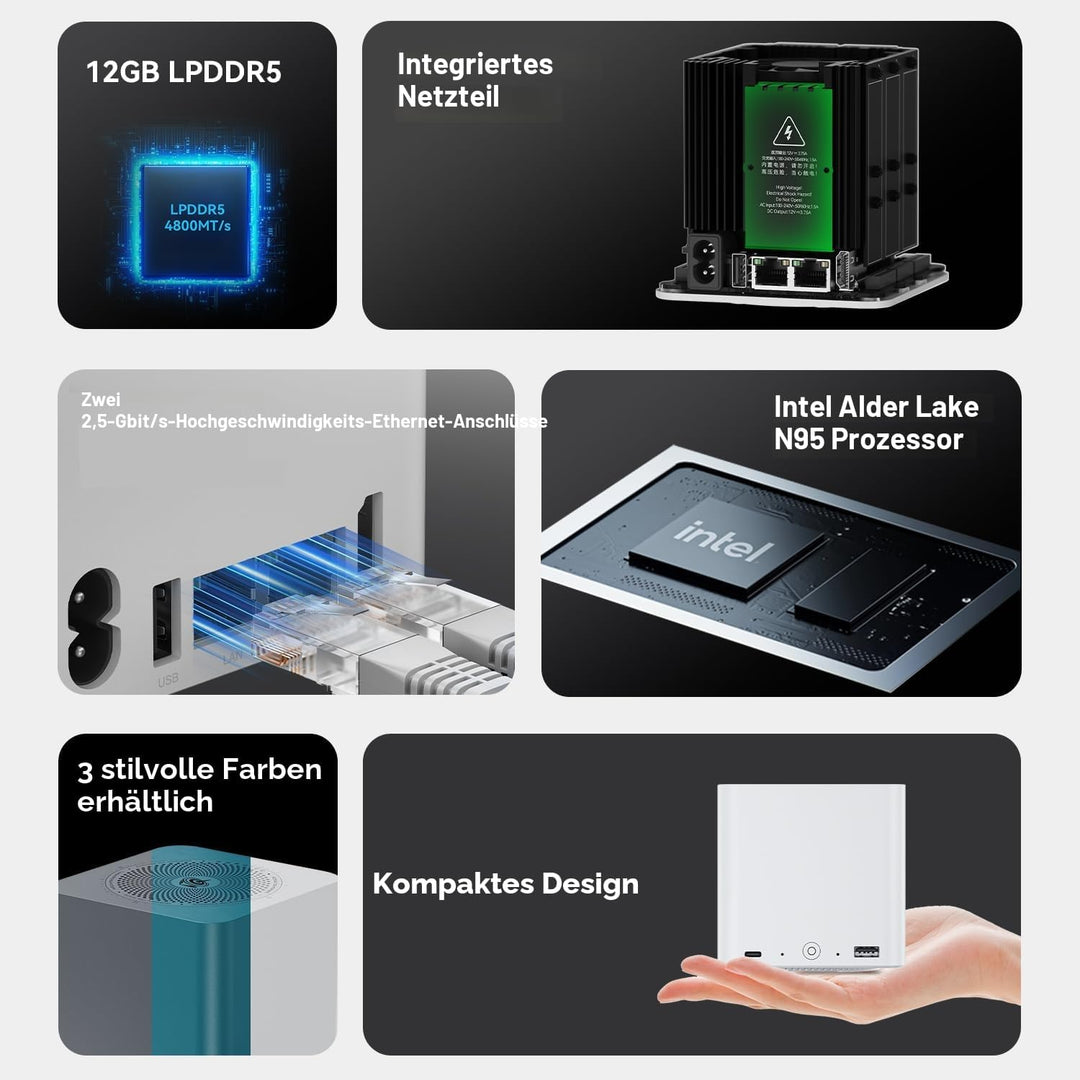 Beelink ME Mini PC, Intel N95 12GB LPDDR5 64GB EMMC NAS Mini Computer, WiFi6, Dual 2,5G LAN, 6*M.2-S
