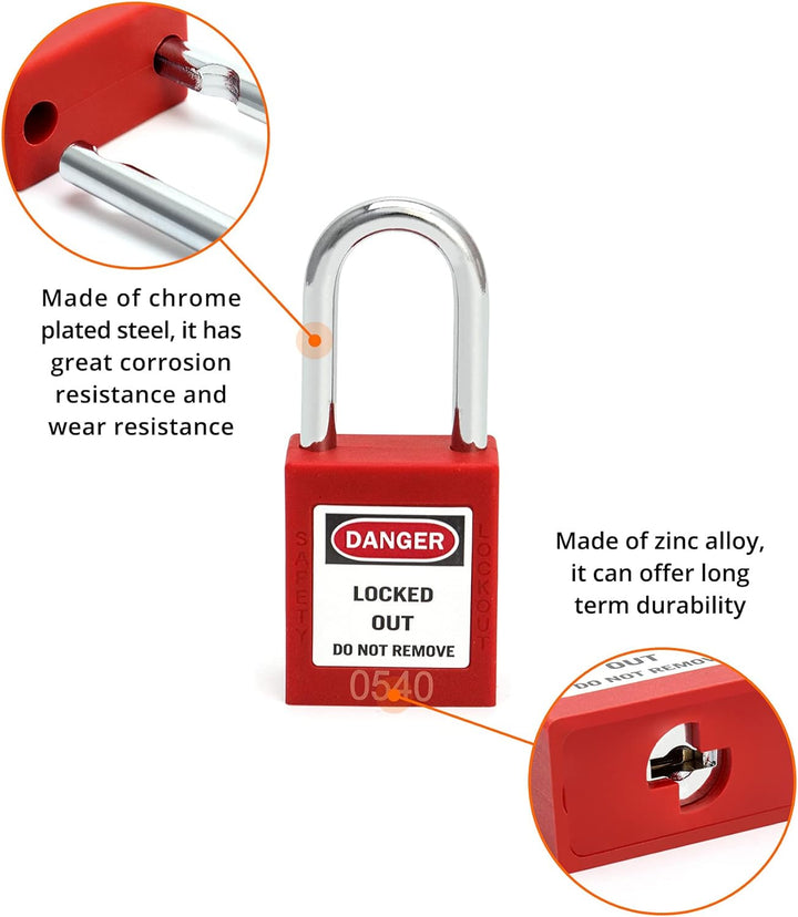 QWORK® Lockout Vorhängeschloss, 5Stk Vorhängeschlösser mit 10 Schlüssel, Rot, 38mm Pack of 5 Rot/Aus