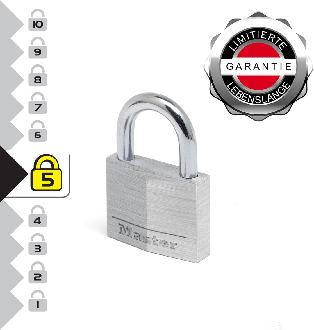 Master Lock 9140EURQNOP 4-er Set Vohängeschloss mit Schlüssel aus Aluminium, Grau, 4 x 5,9 x 1,3 cm