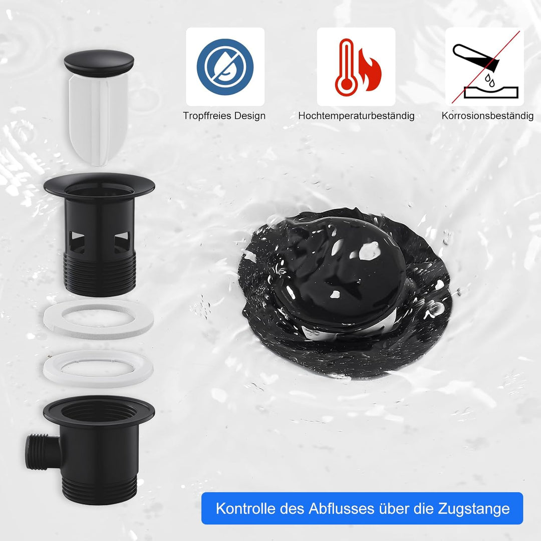 Wasserhahn Bad mit Zugstange, Waschtischarmatur Einhebelmischer mit Auslauf Höhe 120 mm, Mischbatter