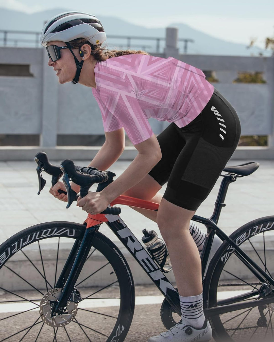 Wulibike Radtrikot Damen Langarm Fahrradtrikot Atmungsaktiv Rennrad Trikot mit 3 Rückentaschen, 2-vi