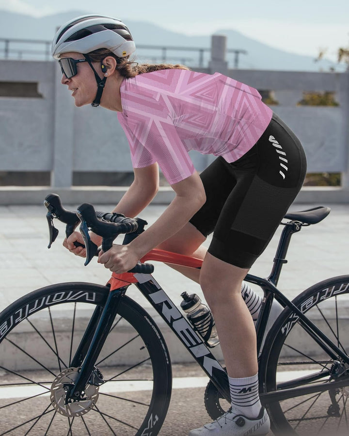 Wulibike Radtrikot Damen Langarm Fahrradtrikot Atmungsaktiv Rennrad Trikot mit 3 Rückentaschen, 2-vi
