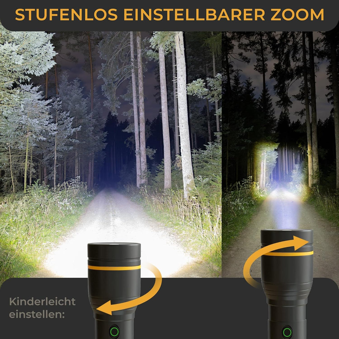 LICHTMEISTER® Taschenlampe (1000 Lumen, 4000 mAh Akku) - Taschenlampe LED aufladbar - LED Taschenlam