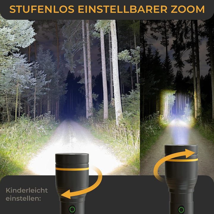 LICHTMEISTER® Taschenlampe (1000 Lumen, 4000 mAh Akku) - Taschenlampe LED aufladbar - LED Taschenlam