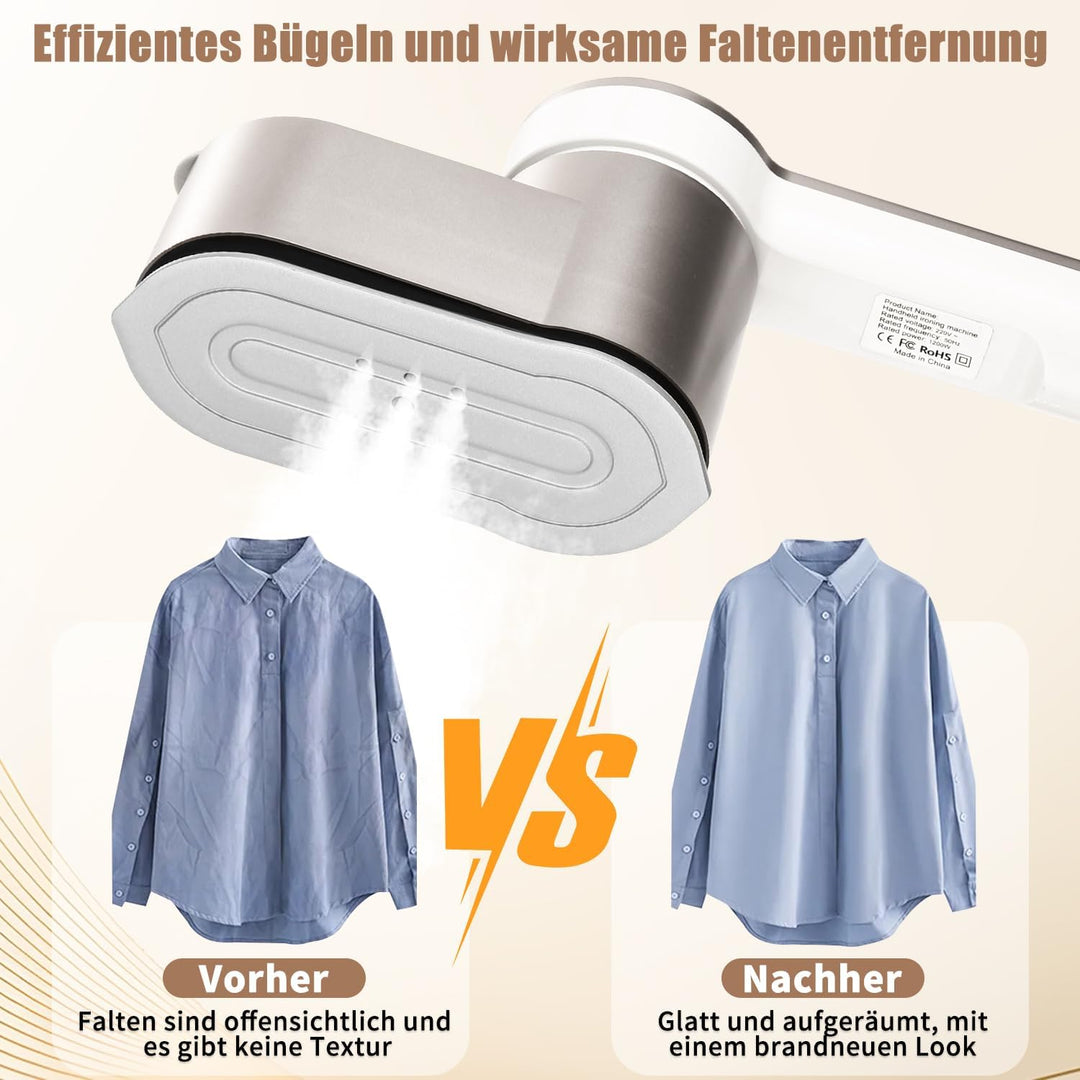 Reise Dampfglätter Reisebügeleisen 1200W, 2-in-1 Handbügeleisen & Steamer, 5S Schnellaufheizung, 25g