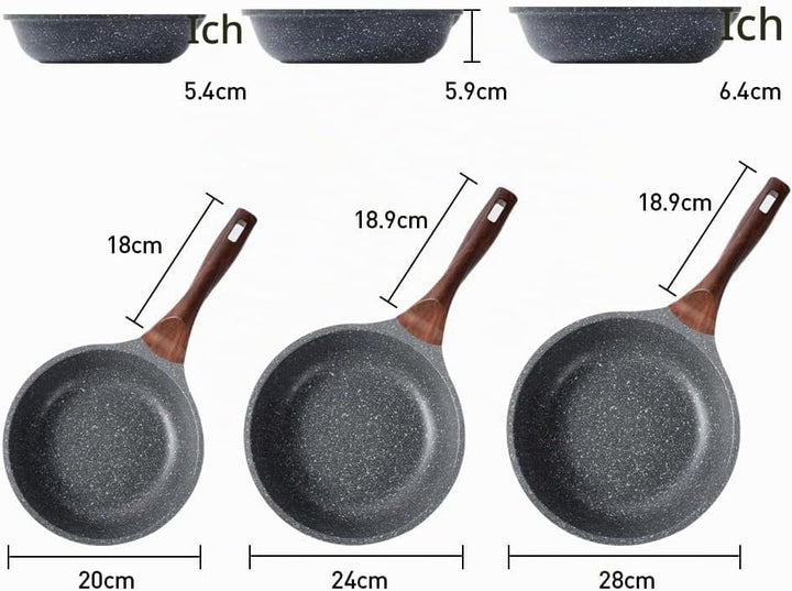 RIOVARM Induktion Bratpfanne Set 20 24 28 cm, Antihaft Granit beschichtung Pfannenset, Brat- &amp; Unive