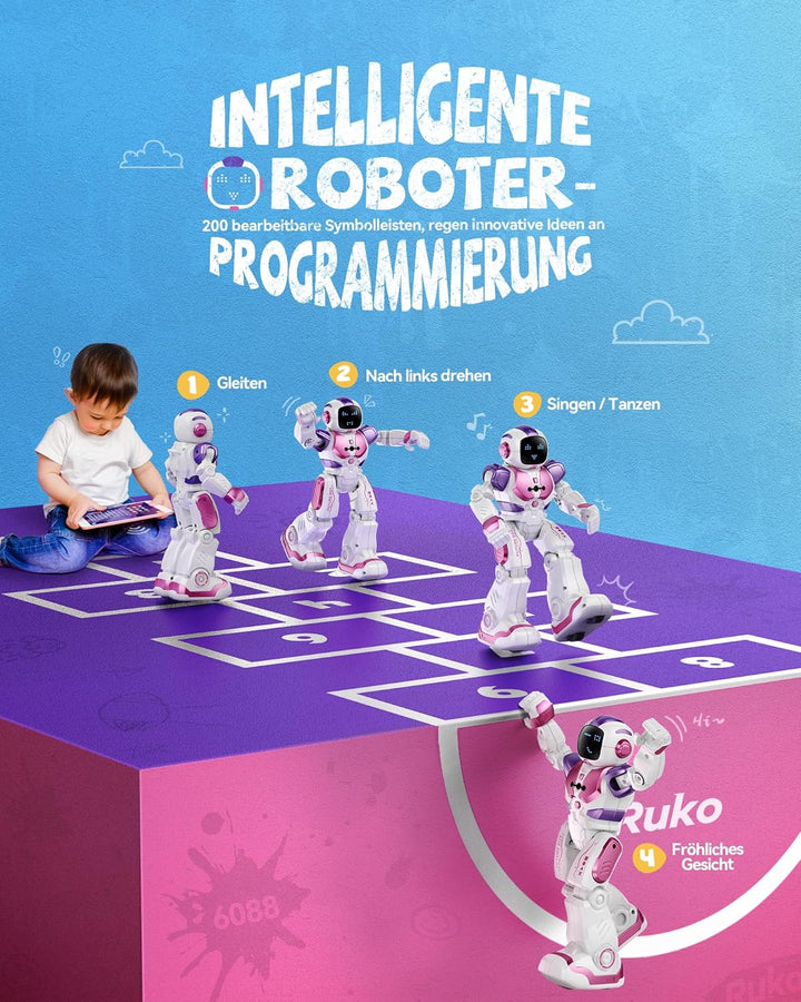 Ruko 6088 Tanzender Roboter für Kinder, App- & Fernbedienung, Gestensteuerung, Programmierbarer Lern